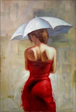 Lady with an Umbrella, Quality Hand Painted Oil Painting, 24x36in