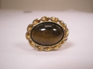 Authentic Genuine Tigers Eye Gold Plated SINGLE Vintage Cuff Link replace lost/broken zL01