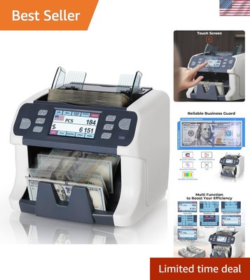 Professional Touch Screen Cash Counter - Detects USD, Euro, CAD & More with Ease