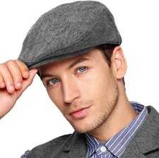Men Ivy Hat Newsboy Cap - Classic Wool Blend Tweed Large-X-Large, 003 Grey