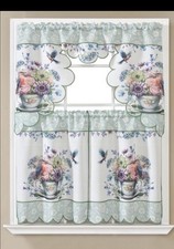 Floral Bird Curtain Tiers Set Multicolor Kitchen curtain 60x36in
