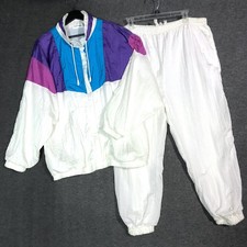 Vintage Lauren Brooke Tracksuit Womens 22W White Colorblock Nylon 2 Piece 80s