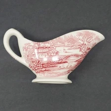 Royal Staffordshire Petite Pink Transferware Gravy Boat & Plate Clarice Cliff "