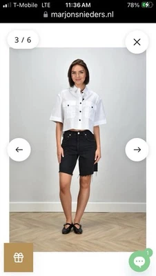 Anine Bing Edith Cropped White Short-Sleeve Button-Up Shirt 100% Cotton Medium