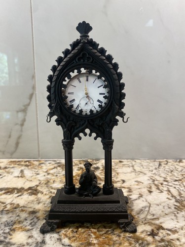 antique German cast iron pocket watch holder w/ original watch& dedication
