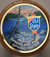 Vintage 1983 Old Style 16" Round Beer Barrel Lighted Wall Hanging Sign WORKS!