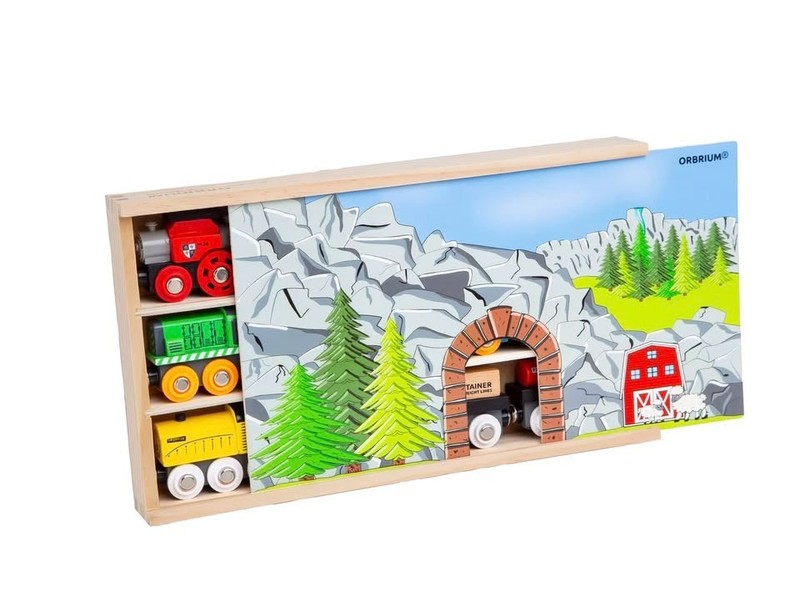 Orbrium Toys 12-Piece Wooden Engines And Train Car Set
