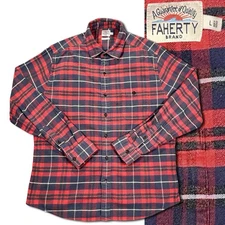 Faherty Seaview Flannel Shirt Men’s Large Red Plaid Organic Cotton Button Up