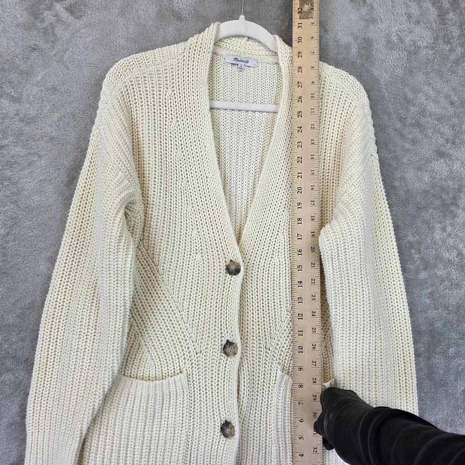 Cárdigan Suéter Madewell Para Mujer Mediano Marfil Botón Frontal Tejido Bolsillos MI1594 Foto 3 de 4