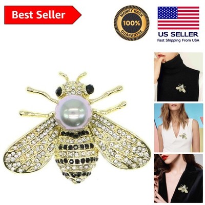 Charming Bee Pin Brooch - 14K Gold & Pearl Accents, Ideal for Everyday Elegance