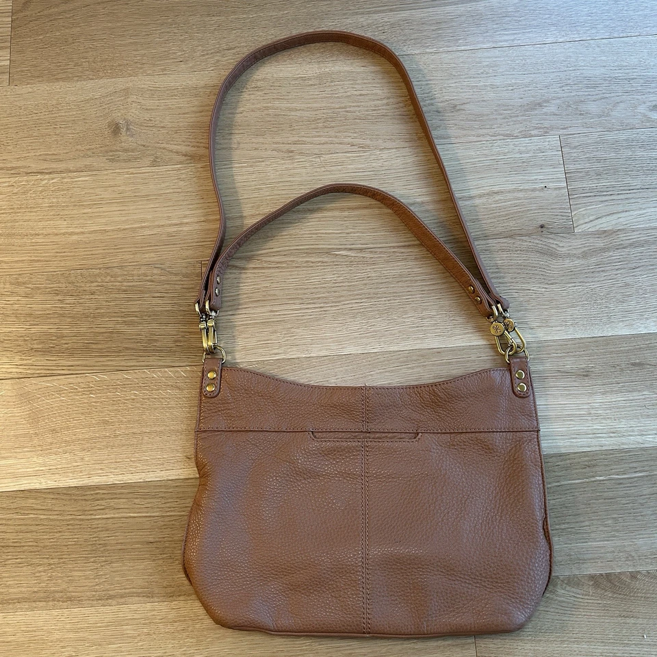 HOBO International Pier Bolso de Hombro Cartera 2 Correas Cuero Guijarro Marrón Camel Foto 3 de 4