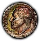 1959 10c Silver Roosevelt Dime - PQ Neon Rainbow Canvas Bag Toning - SKU-Z6380