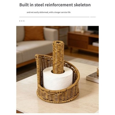 Decorative Rattan Effect Paper Towel Holder With Metal Frame Home Essential