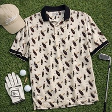 Vintage Penguin Sport Polo Shirt Mens Navy Medium All Over Golf Print Gorpcore