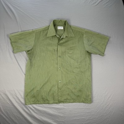 Penneys Towncraft VTG 60s Penn-Prest Loop Collar Button Up Shirt Camp Mens M