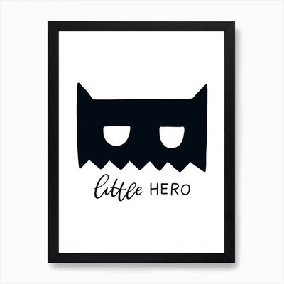 Little Hero Mask Super Scandi schwarz gerahmt Wandbild Poster Leinwanddruck Bild
