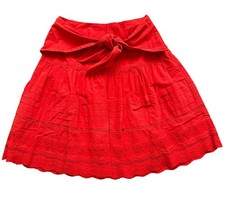 MAEVE ANTHROPOLOGIE Paix Red Embroidered Skirt , Tie Sash Waist, Women's Size 6