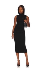 Enza Costa Silk Knit Black sleeveless twist midi dress 260 Small Bodycon fitted