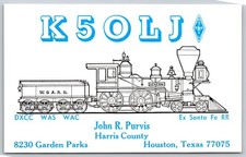 K5OLJ Houston Texas QSL Card 1995 Steam Train Locomotive W&A.R.R. A10