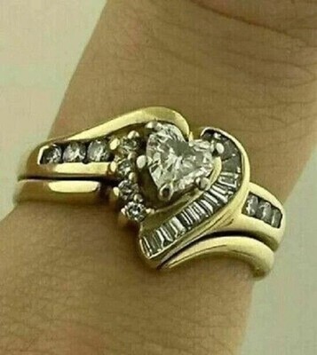 2Ct Heart Cut Lab-Created Diamond Women's Bridal Set Ring 14k Yellow Gold Plated