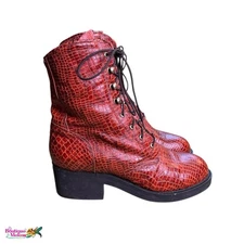Dingo Sz 9M Snake Embossed Leather Lace Up Boots Red Western Combat Woman