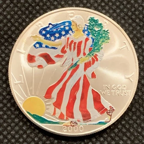 2000-P U.S. AMERICAN SILVER EAGLE DOLLAR - COLORIZED - BU!