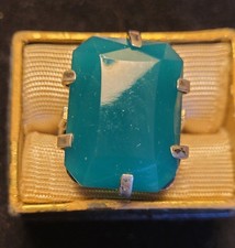 Vintage Sterling Adjustable Silver Ring With Green Stone