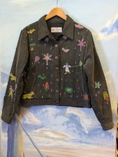 Sacred Threads Jacket Sz M/L Embroidered Applique Corduroy People Animals Boho
