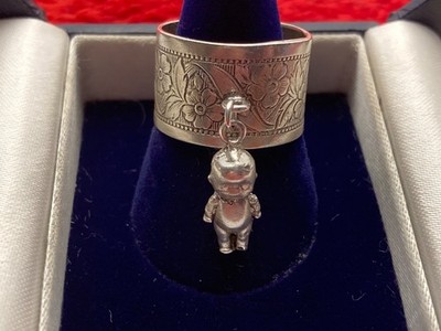 Sterling silver charm ring tiny puffy kewpie victorian style cigar band custom
