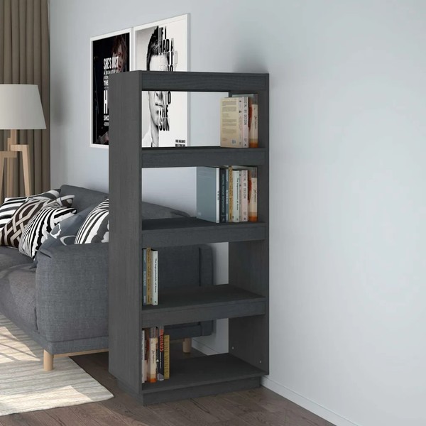 Regal Raumteiler Grau Massivholz Kiefer 60X35X135 Cm BüCherregal-image