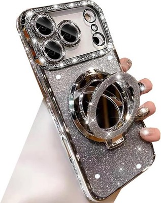 Glitter Case for iPhone 17 Pro Max, Magnetic Kickstand, Rhinestone & Camera Prot