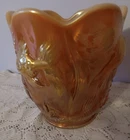 Vintage Fenton Atlantis Marigold Or Orange Carnival Glass Koi Fish Vase Bowl