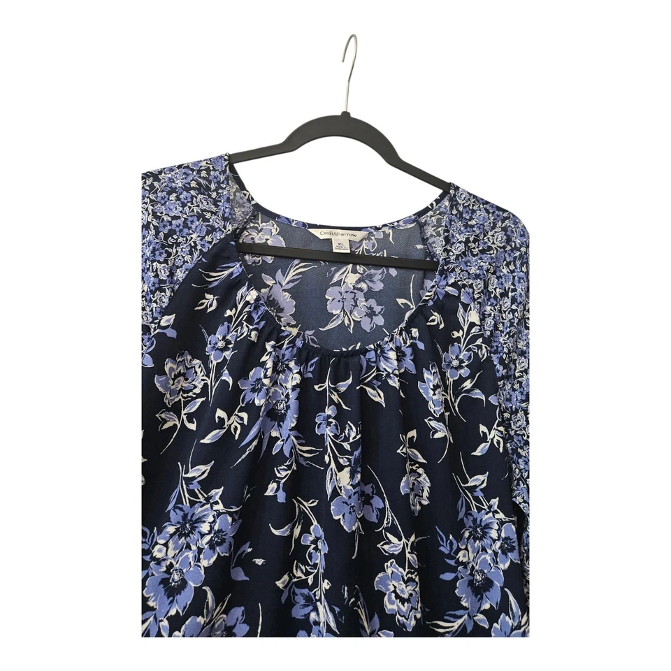 Blusa Croft & Barrow XL para mujer azul blanco cuello redondo floral mangas 3/4 Foto 4 de 4
