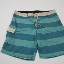 Quiksilver Board Shorts Mens 38 Blue Green Striped Surf Swim Trunks Stretch