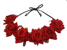 Rose Red Rose Flower Crown Woodland Hair Wreath Festival Headband F67 3red