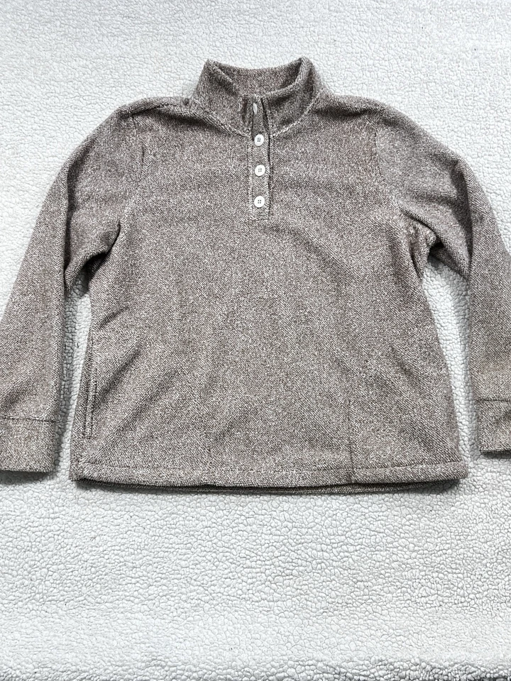 Camisa de Trabajo Eddie Bauer 1/4 Botón Polar Mujer’s Bolsillos Grandes Cuello Marrón Foto 2 de 4