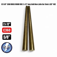 (2) 5/8" C360 BRASS ROUND ROD 2 x 12" long Solid New Lathe Bar Stock .625" H02