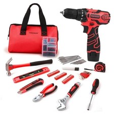12V Cordless Drill Set, 169Pcs Hand Tool Set with Cordless Drill Red Tool