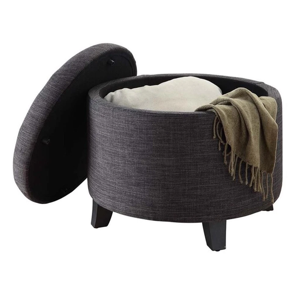 Convenience Concepts Designs4Comfort Round Ottoman in Gray Fabric - Image 3 of 4