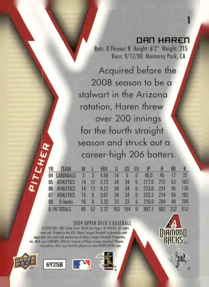 2009 Upper Deck X #1 Dan Haren - Image 2 of 2