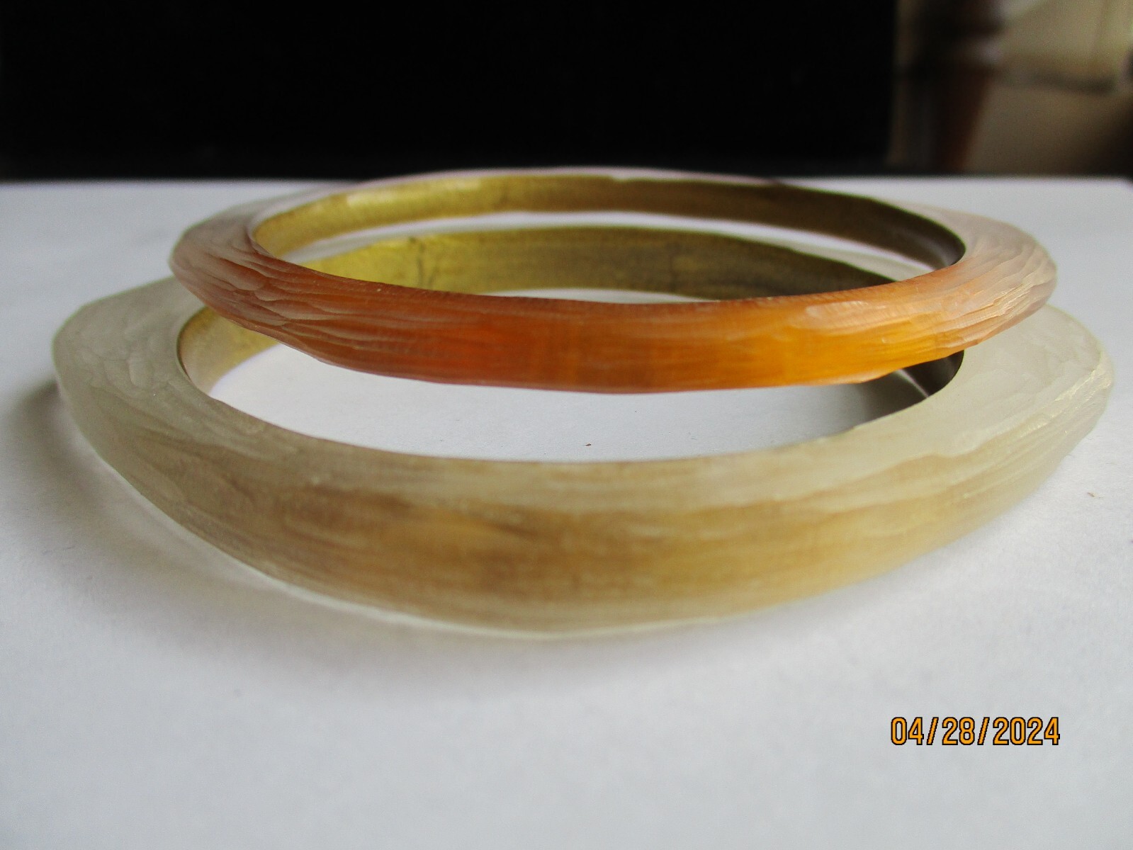 2 Stackable Carved Lucite Bangle Bracelets, 7.5 i… - image 1