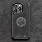 Black Alcantara Case Suit With iPhone 15 Pro Max For Mercedes AMG Affalterbach
