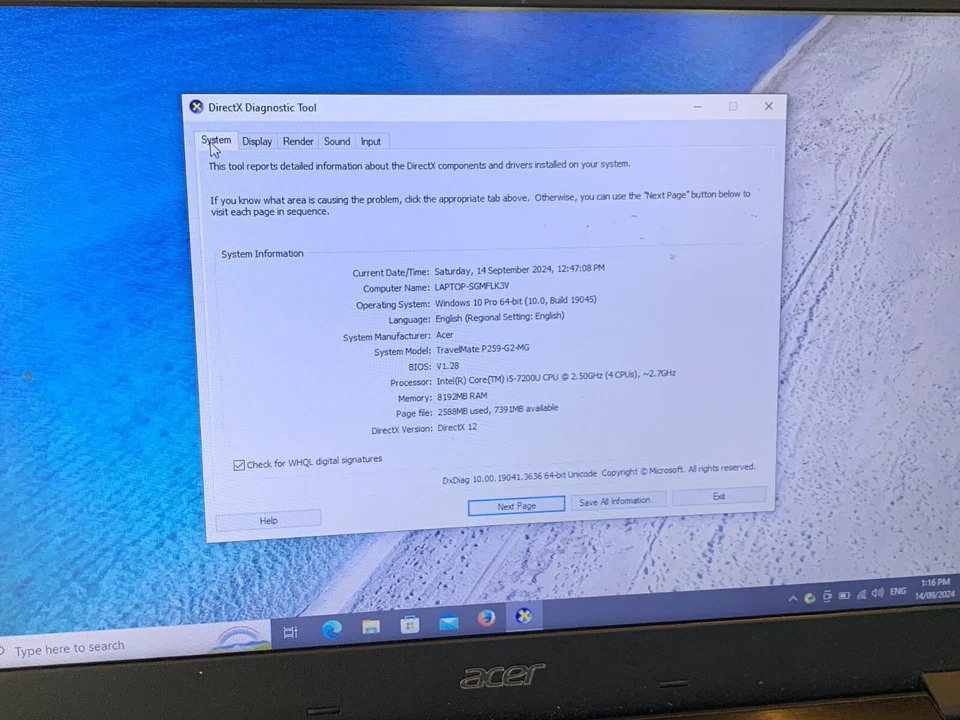 ACER TRAVELMATE P259-G2-MG LAPTOP WINDOWS 10 PRO 256GB SSD 8GB RAM I5-7200U - Image 4 of 4