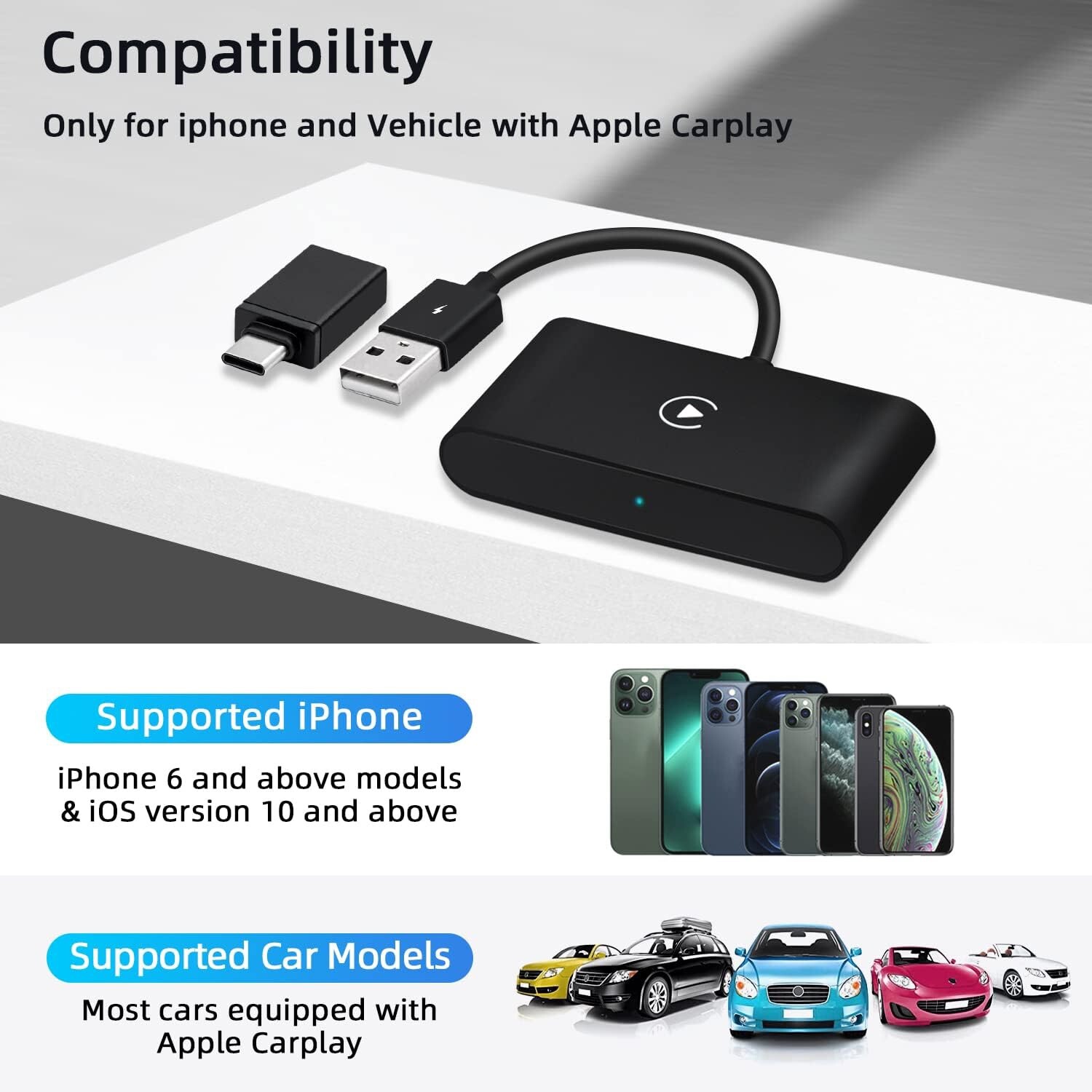 CarPlay Wireless adattatore Dongle Usb/c Per Auto Universale iOS 10+ Mcbazel - 4