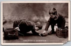 Two For A Quarter c1915 RPPC Real Photo Postcard Humor Comic Two Boys