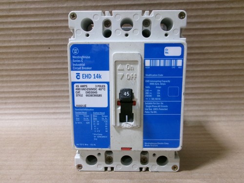 EATON EHD EHD3045 3 Pole 45 Amp 480V Blue Label Circuit Breaker FLAWED #84
