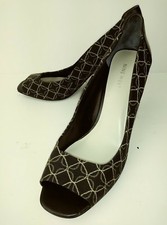 Nine West EVACHEN2 Womens Heels US 9.5 M Black Geometric Leather Textile 5006