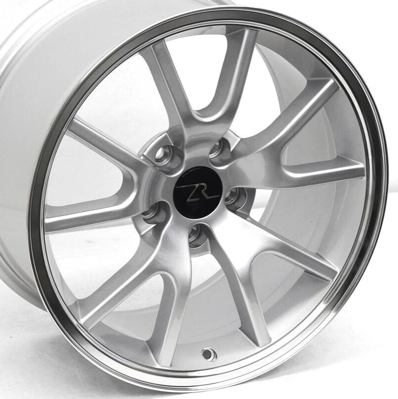 Ruedas estilo FR500 17" plateadas mecanizadas labio 17x9 17x10,5 5x114,3 Mustang 94-04 Foto 2 de 4