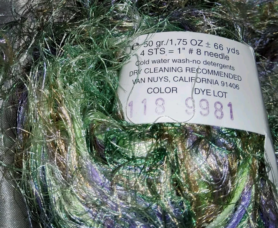 3 Ct TRENDSETTER Yarn Eyelash- 1.75 OZ ITALY Green Purple Ivory Bronze (Mermaid) - Image 2 of 4