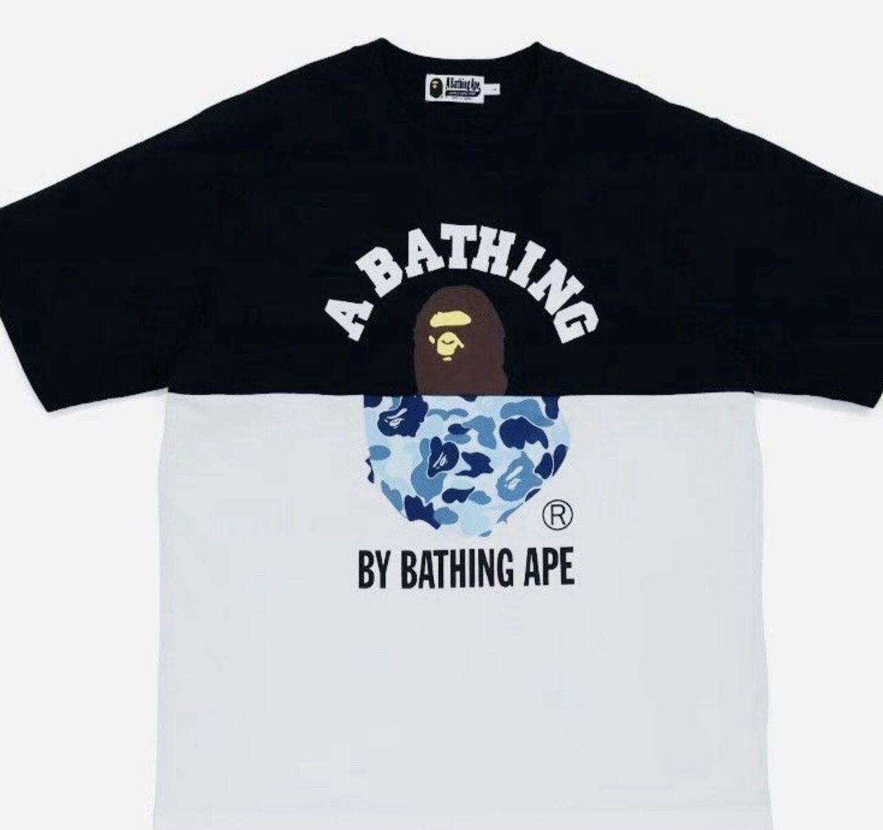 Bape College Bathing Ape Relaxed Tee 2XL Black/White half And Half